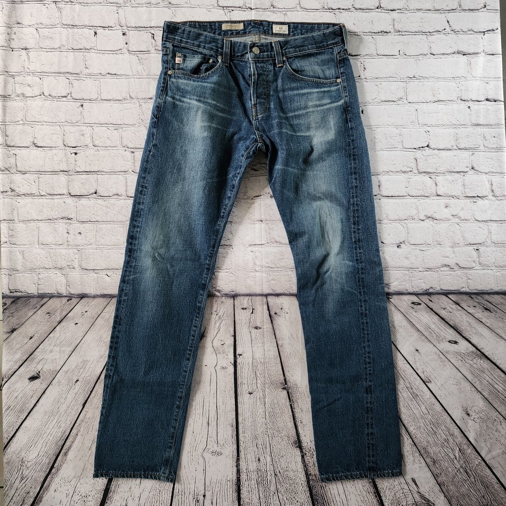 AG Adriano Goldschmied The Matchbox Men's 32 Slim Straight Jeans Blue Button Fly